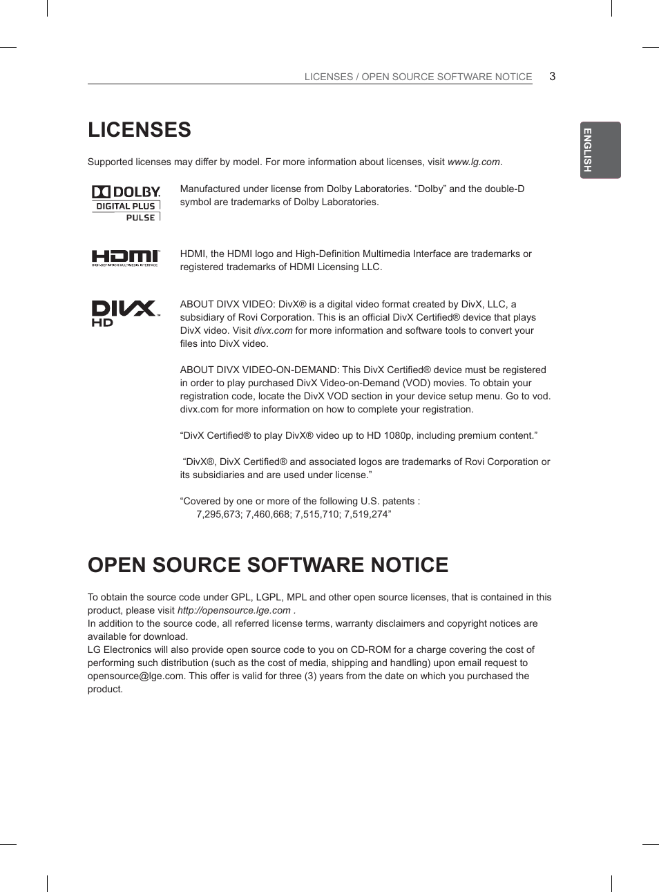 LG 32LM3400 User Manual | Page 9 / 436