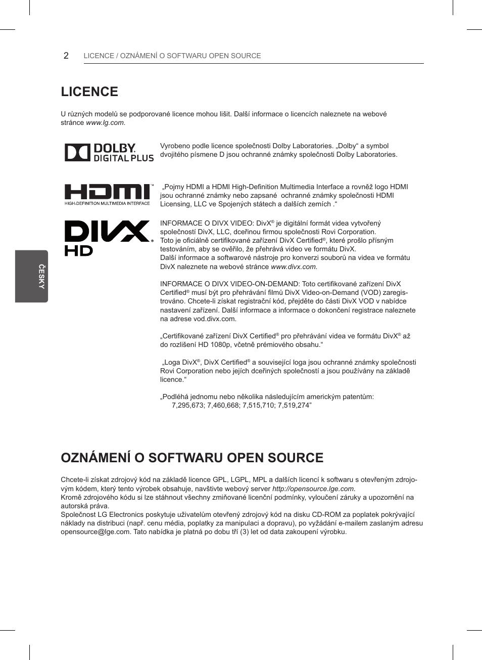 Licence, Oznámení o softwaru open source | LG 32LB550U User Manual | Page 113 / 483