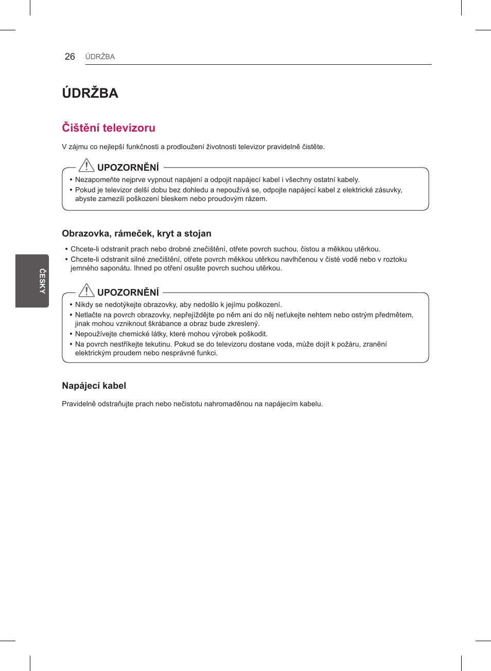 Údržba, Čištění televizoru | LG 32LB550U User Manual | Page 137 / 483