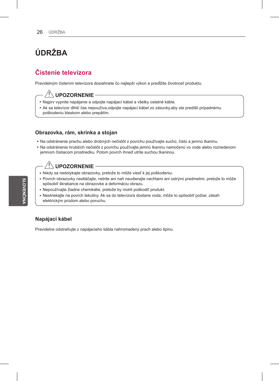 Údržba, Čistenie televízora | LG 32LB550U User Manual | Page 165 / 483