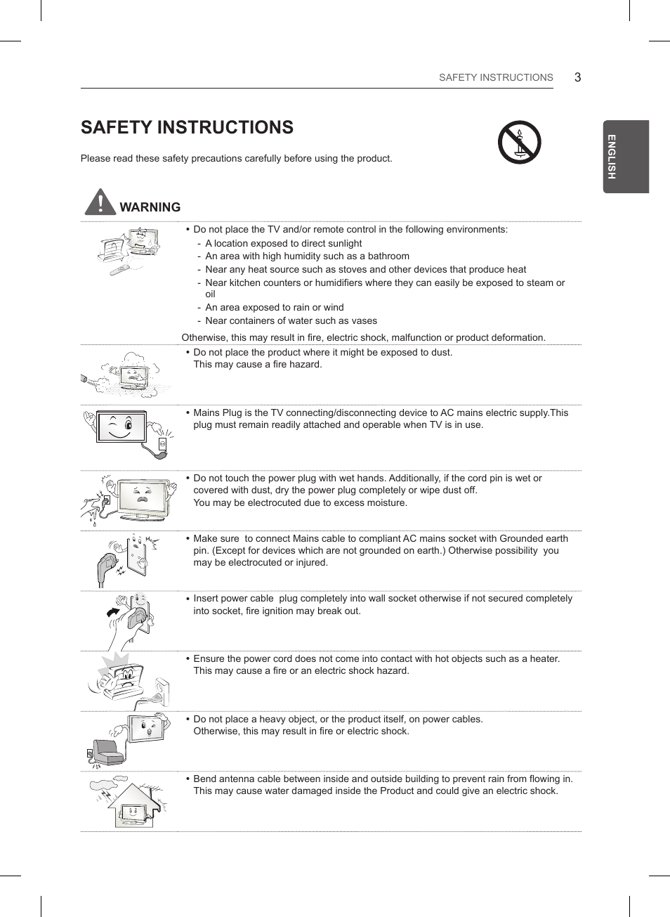 Safety instructions, Warning | LG 32LB550U User Manual | Page 30 / 483