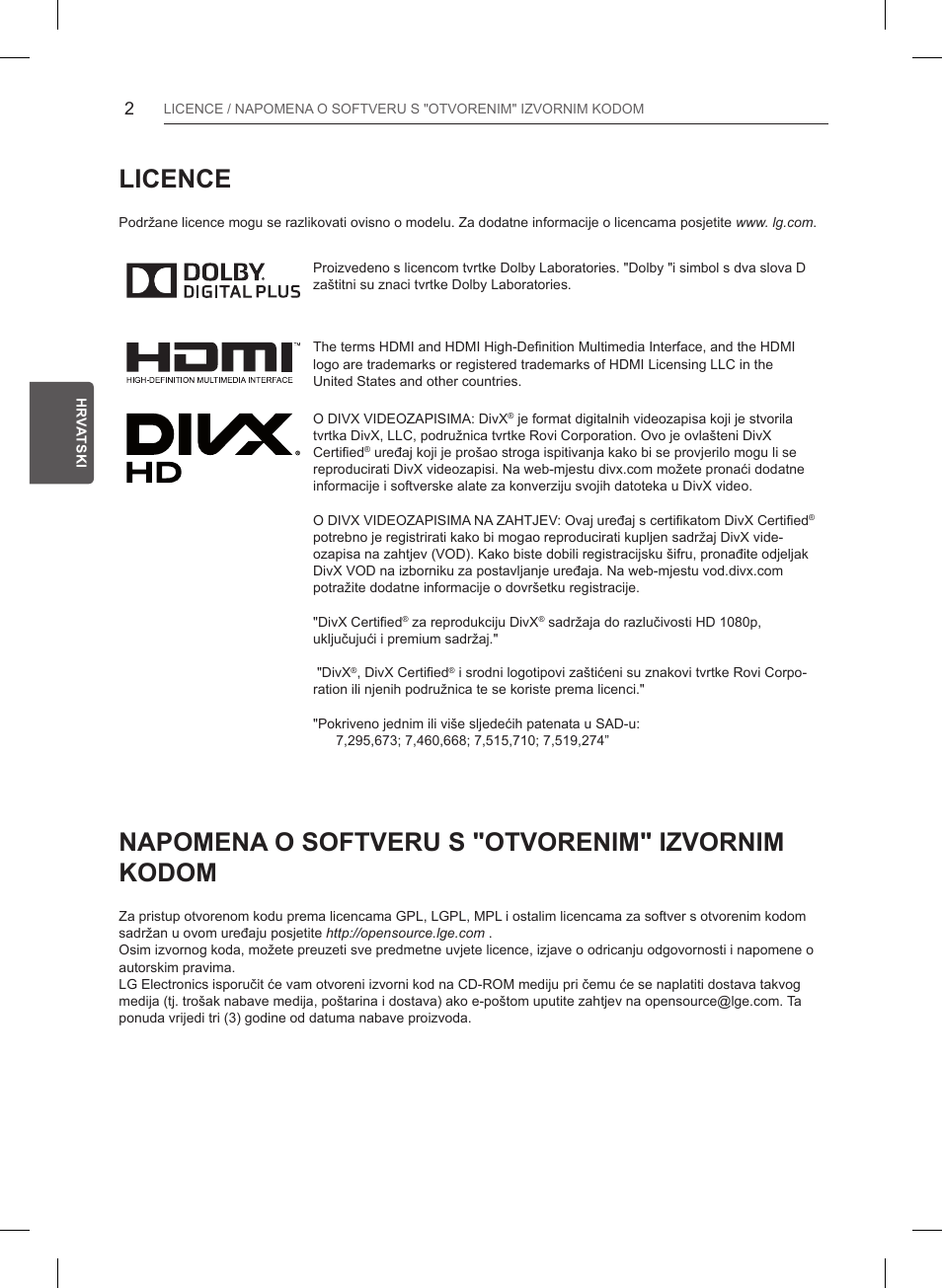 Licence, Napomena o softveru s "otvorenim" izvornim kodom | LG 32LB550U User Manual | Page 337 / 483