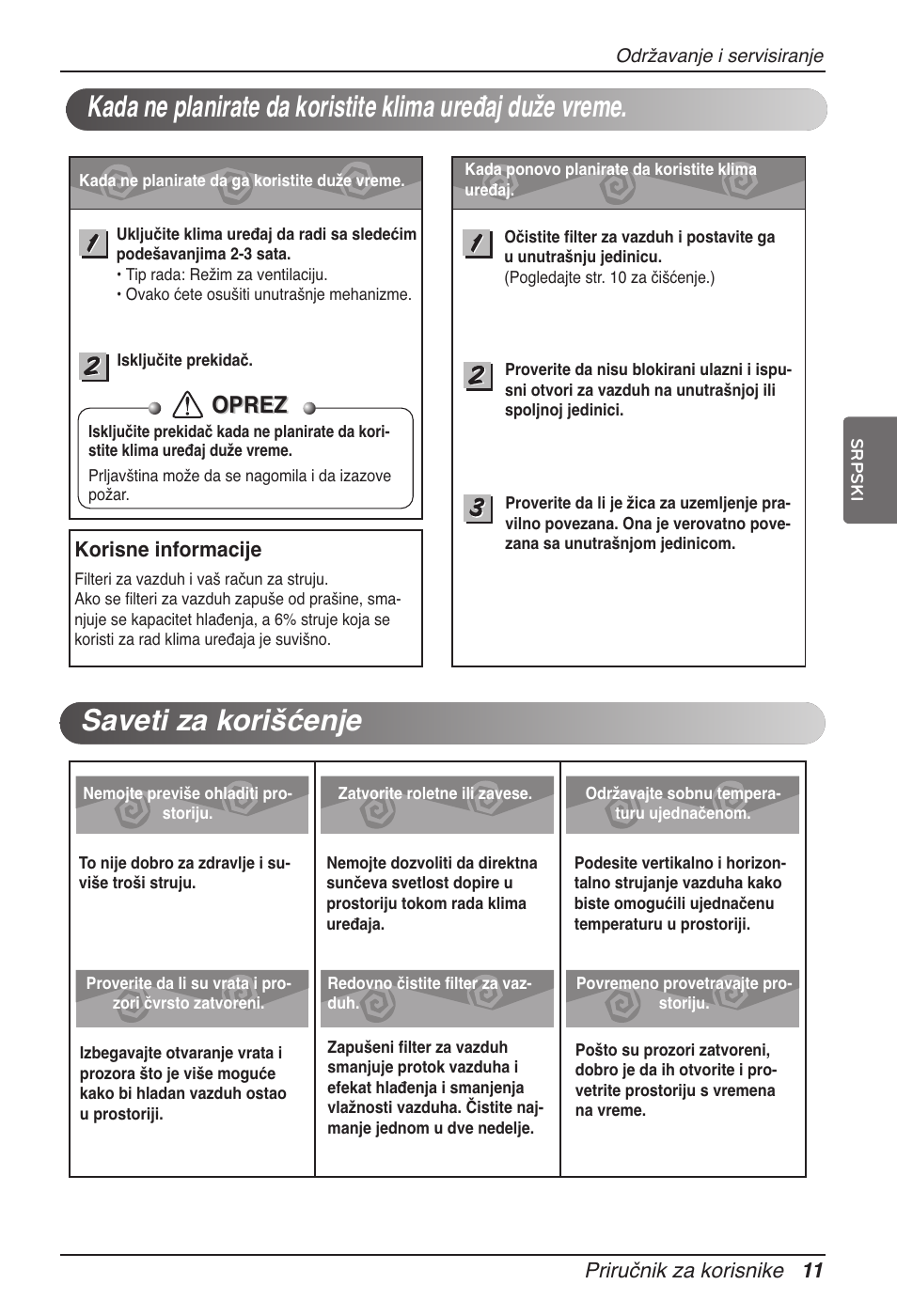 Oprez | LG ARNU15GSER2 User Manual | Page 167 / 205