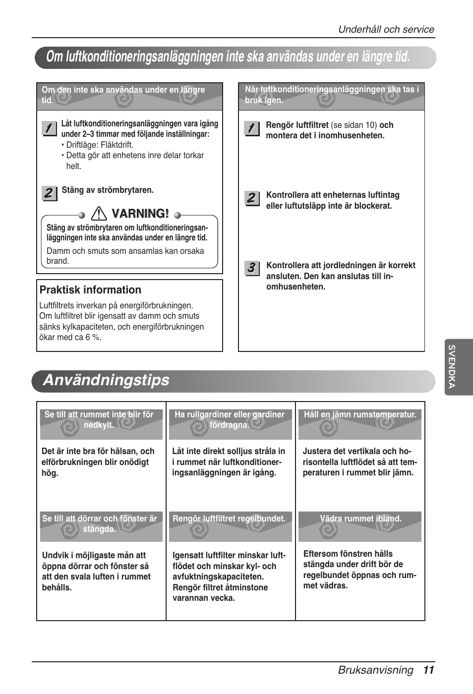 Varning | LG ARNU15GSER2 User Manual | Page 191 / 205