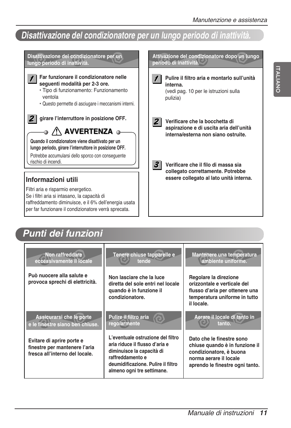 Avvertenza, Manuale di instruzioni 11, Informazioni utili | LG ARNU15GSER2 User Manual | Page 23 / 205