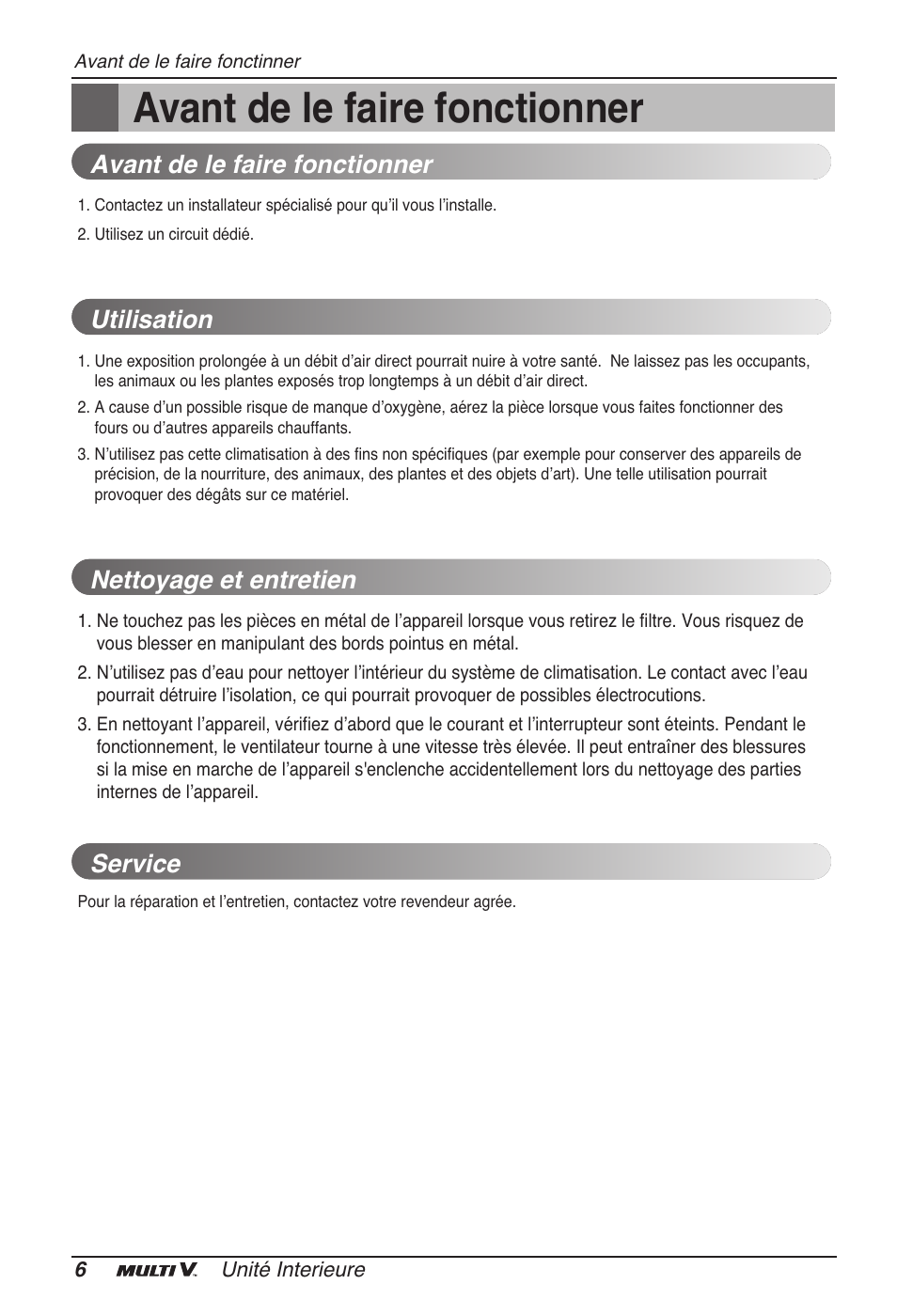 Avant de le faire fonctionner, Utilisation, Nettoyage et entretien | Service | LG ARNU15GSER2 User Manual | Page 42 / 205