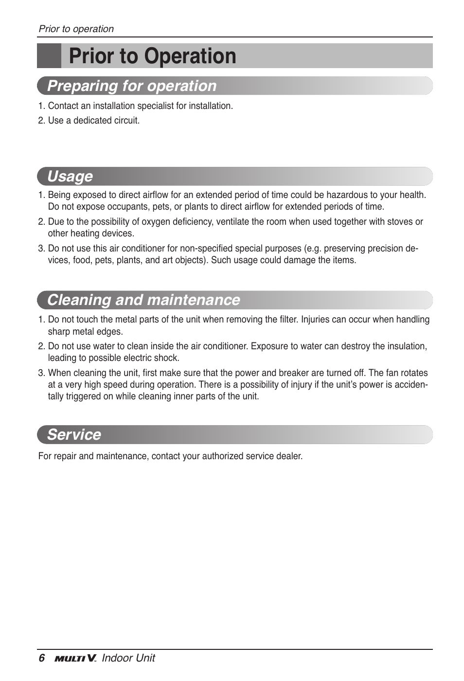 Prior to operation | LG ARNU15GSER2 User Manual | Page 6 / 205