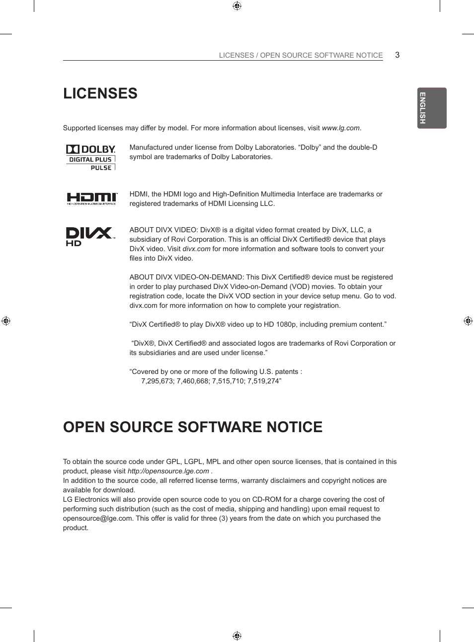 LG 26LS3500 User Manual | Page 9 / 364