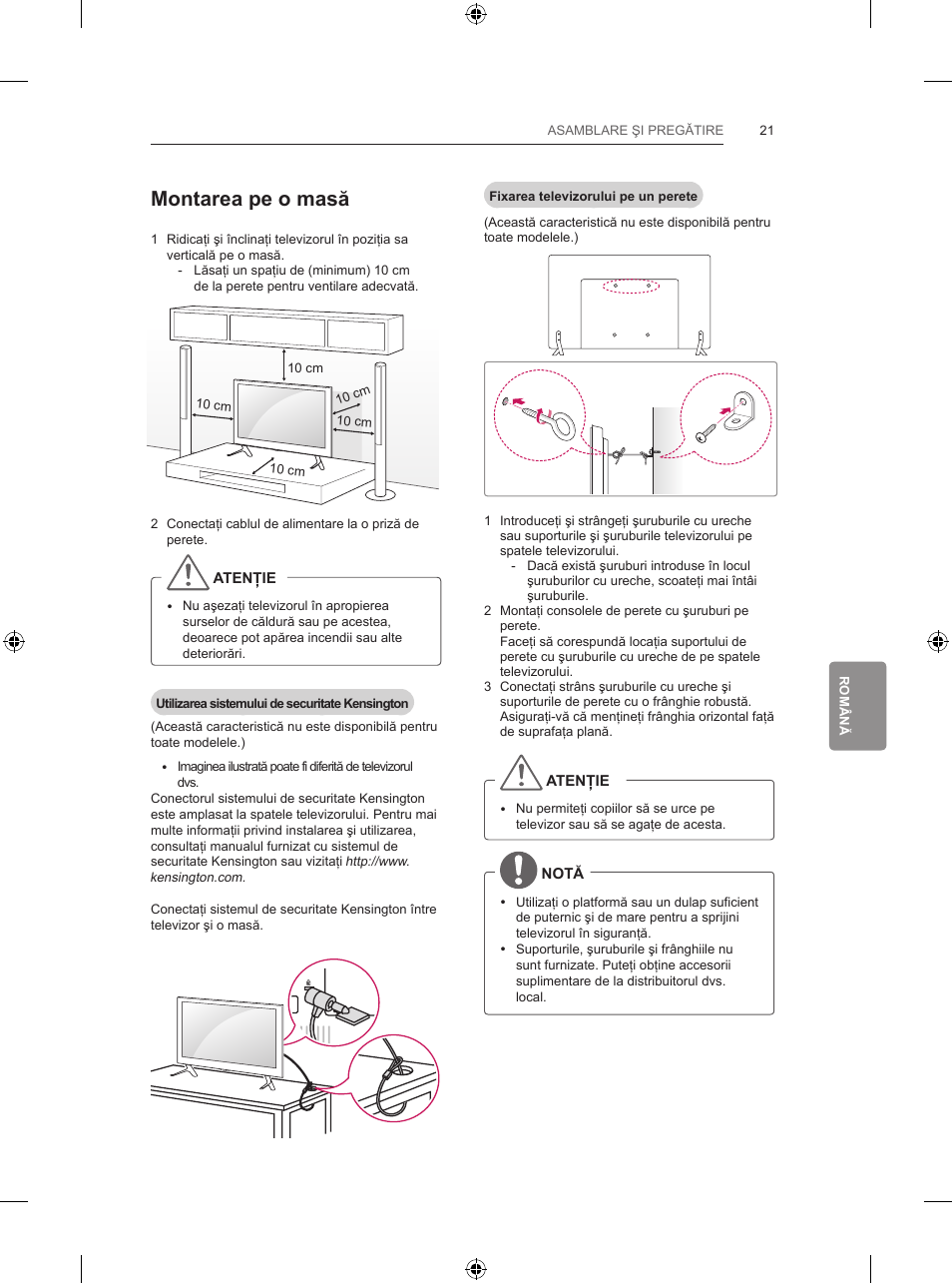 Montarea pe o masă | LG 55LB700V User Manual | Page 247 / 795