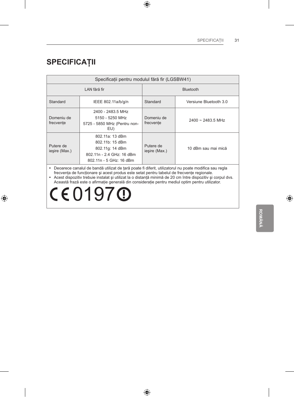 Specificaţii | LG 55LB700V User Manual | Page 257 / 795