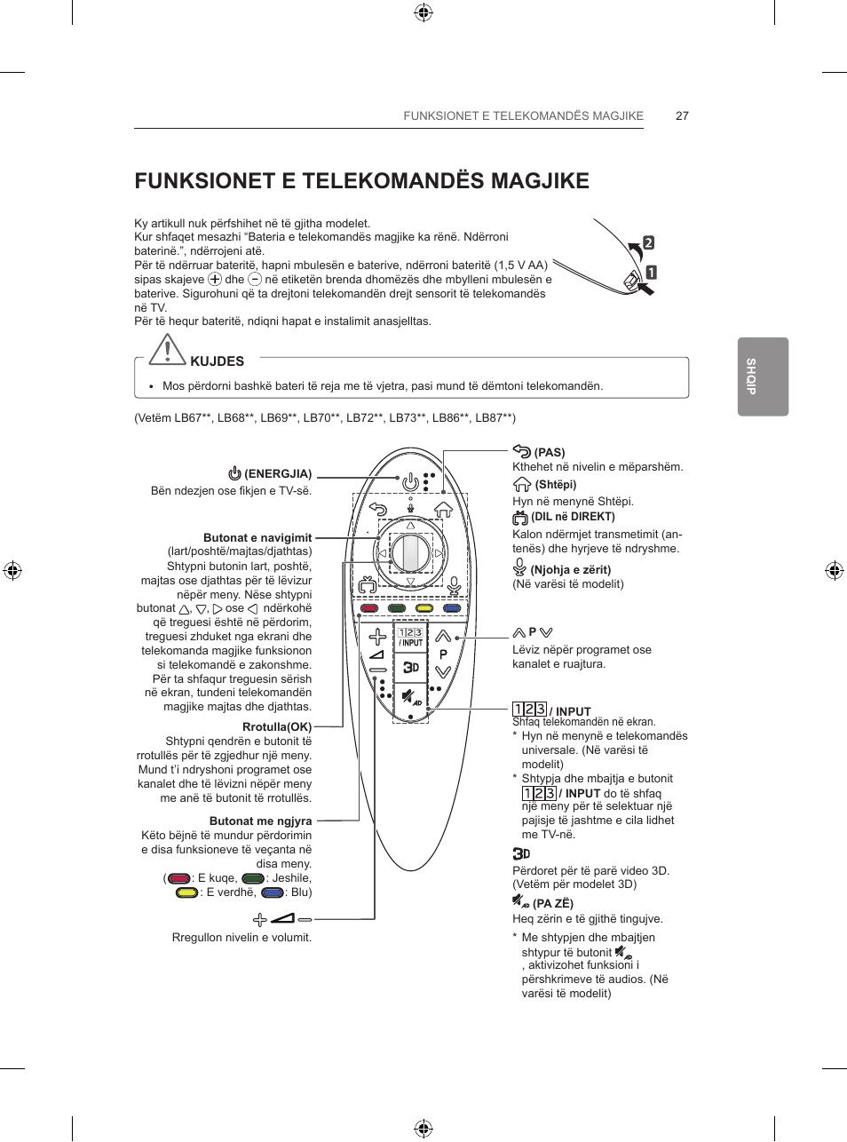 Funksionet e telekomandës magjike | LG 55LB700V User Manual | Page 477 / 795