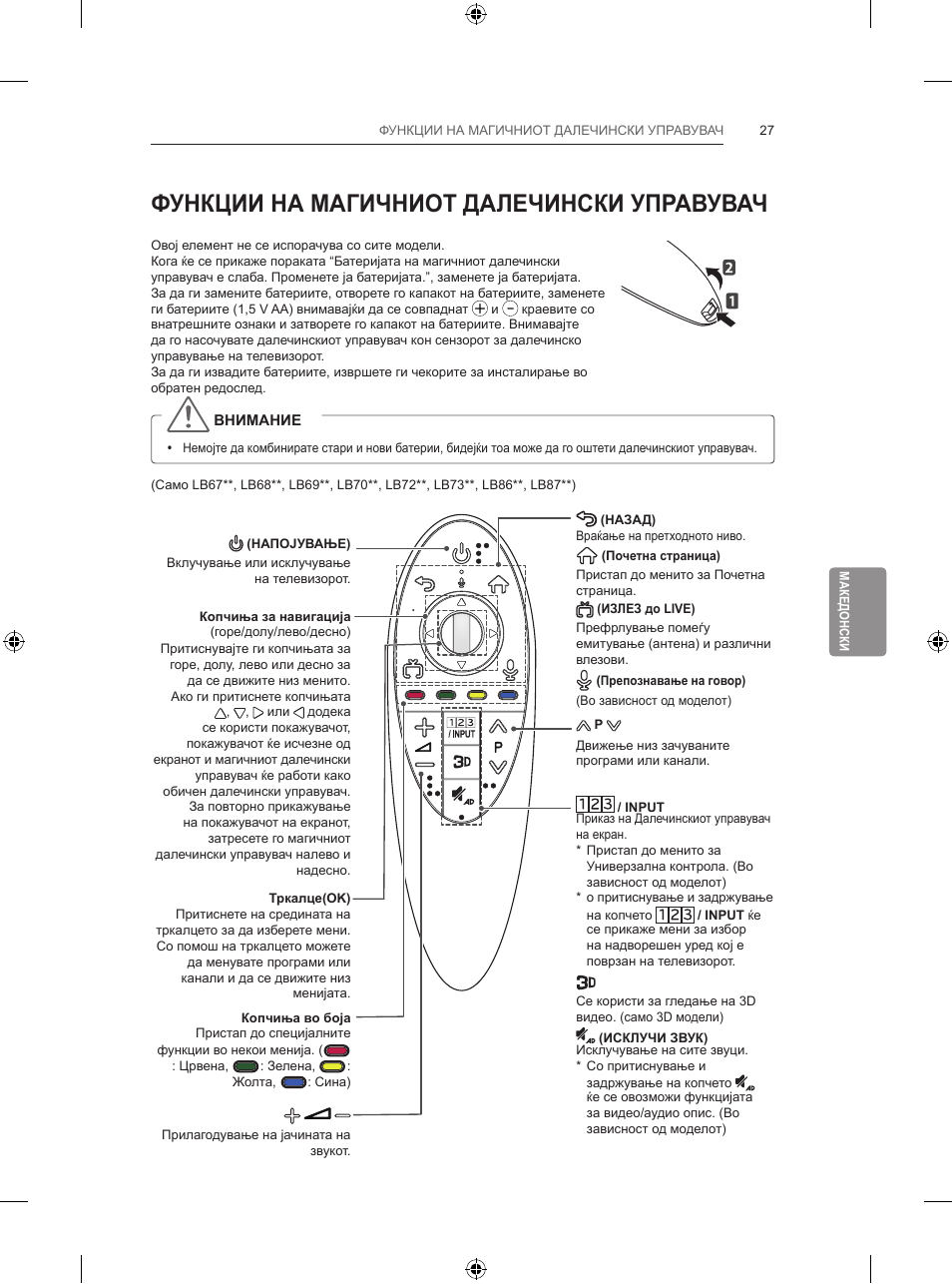 Функции на магичниот далечински управувач | LG 55LB700V User Manual | Page 541 / 795