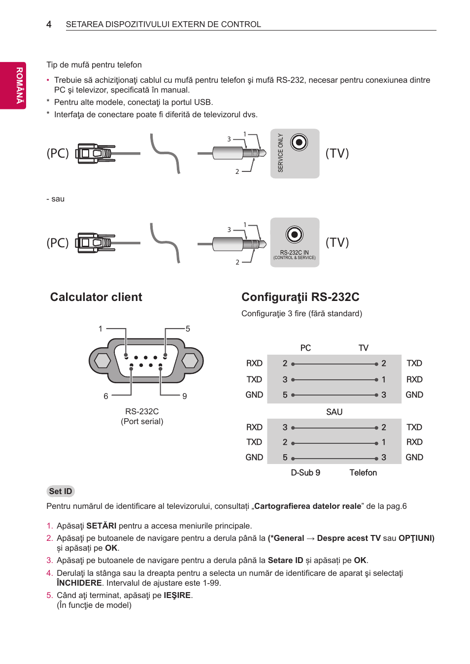Tv) (pc) (pc), Tv) (pc) (tv) (pc), Calculator client configuraţii rs-232c | LG 55LB700V User Manual | Page 657 / 795