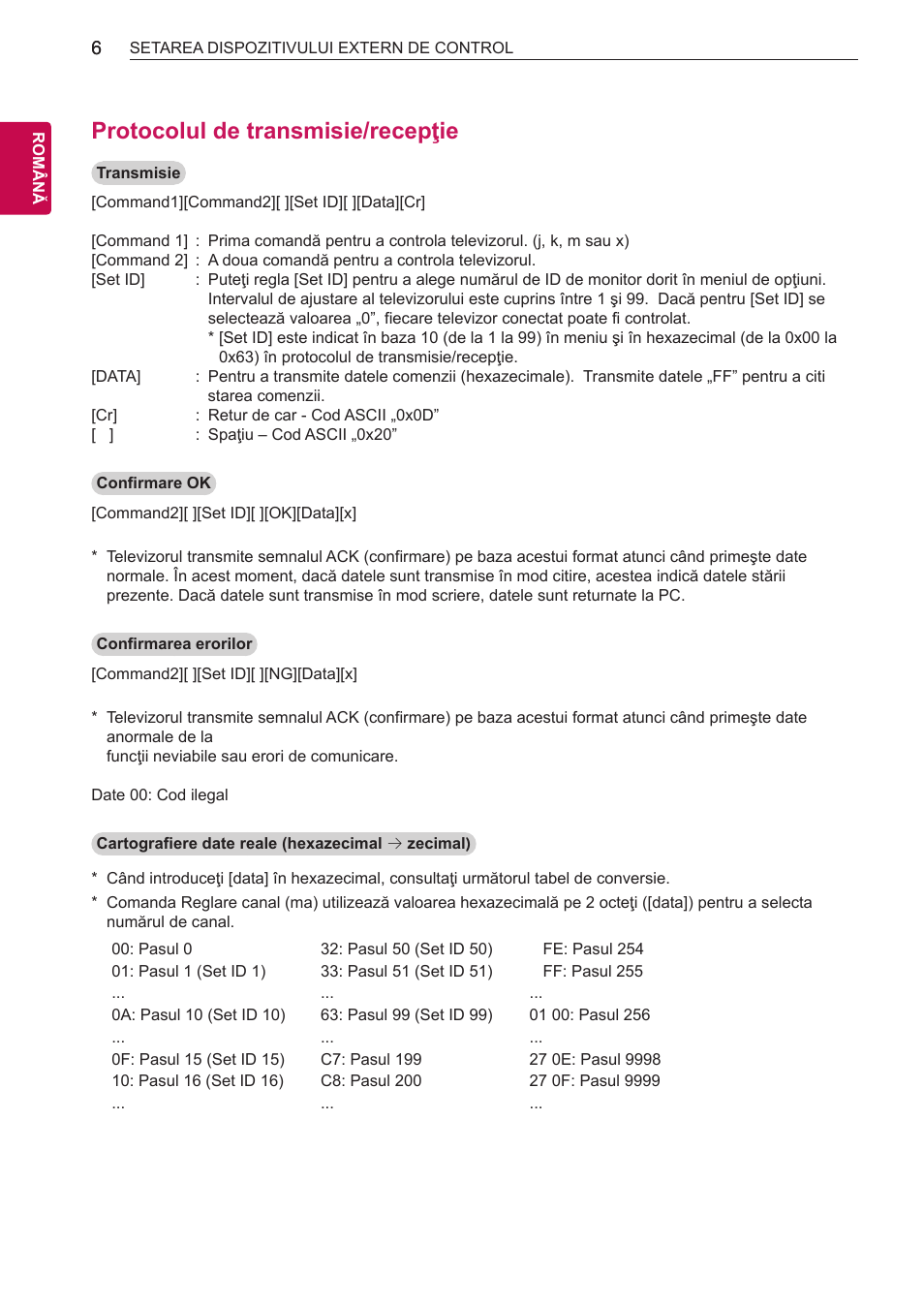 Protocolul de transmisie/recepţie | LG 55LB700V User Manual | Page 659 / 795