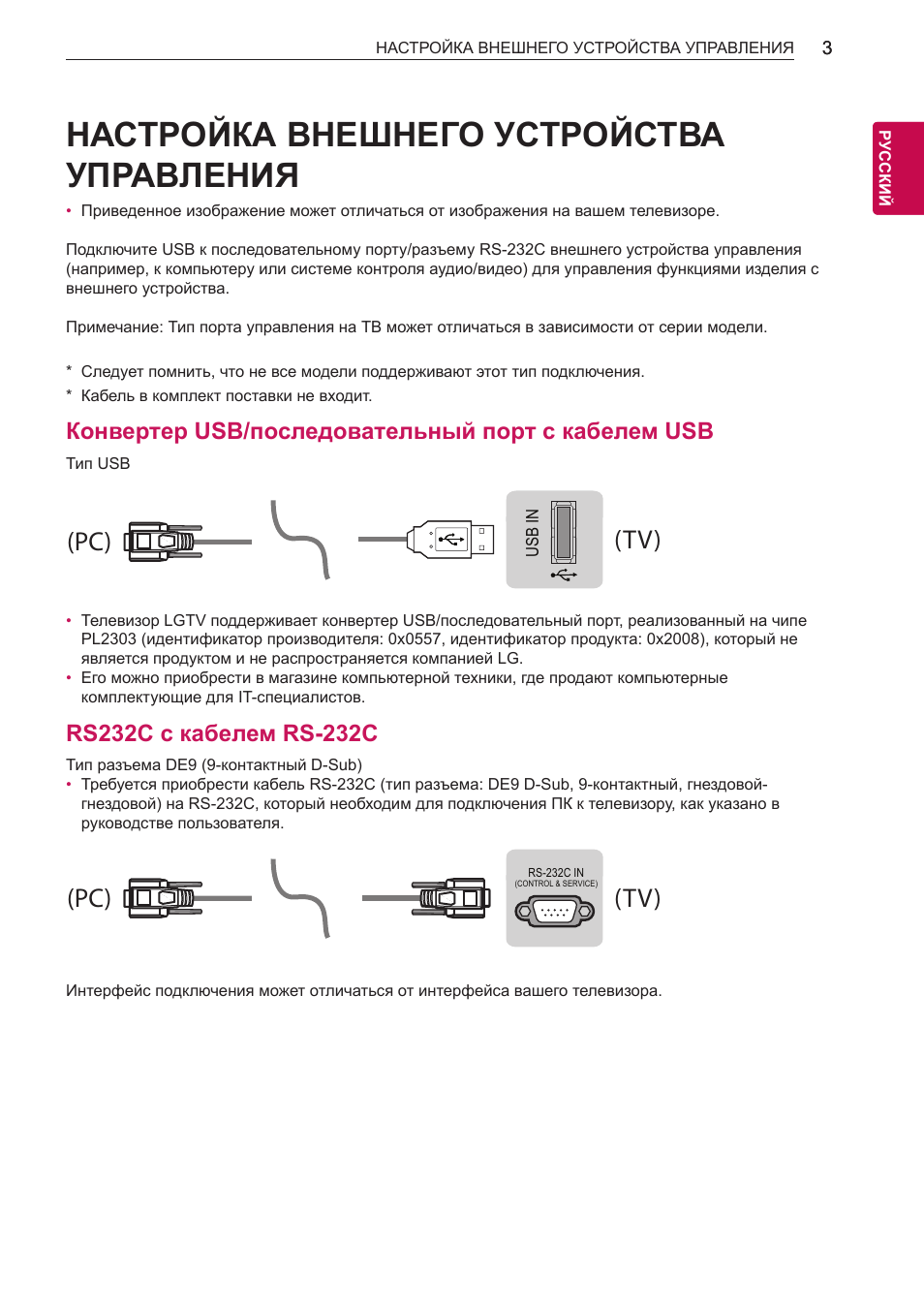 Настройка внешнего устройства управления, Tv) (pc) (pc), Tv) (pc) (tv) (pc) | Конвертер usb/последовательный порт с кабелем usb | LG 55LB700V User Manual | Page 785 / 795