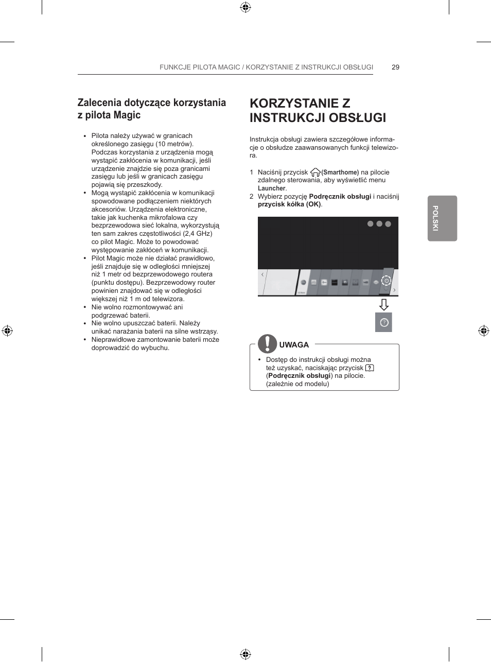 Korzystanie z instrukcji obsługi, Zalecenia dotyczące korzystania z pilota magic | LG 47LB731V User Manual | Page 159 / 588