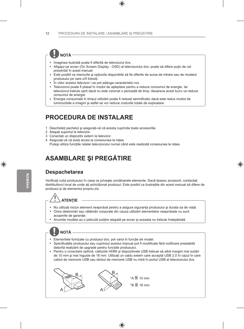 Procedura de instalare, Asamblare şi pregătire, Despachetarea | LG 47LB731V User Manual | Page 238 / 588