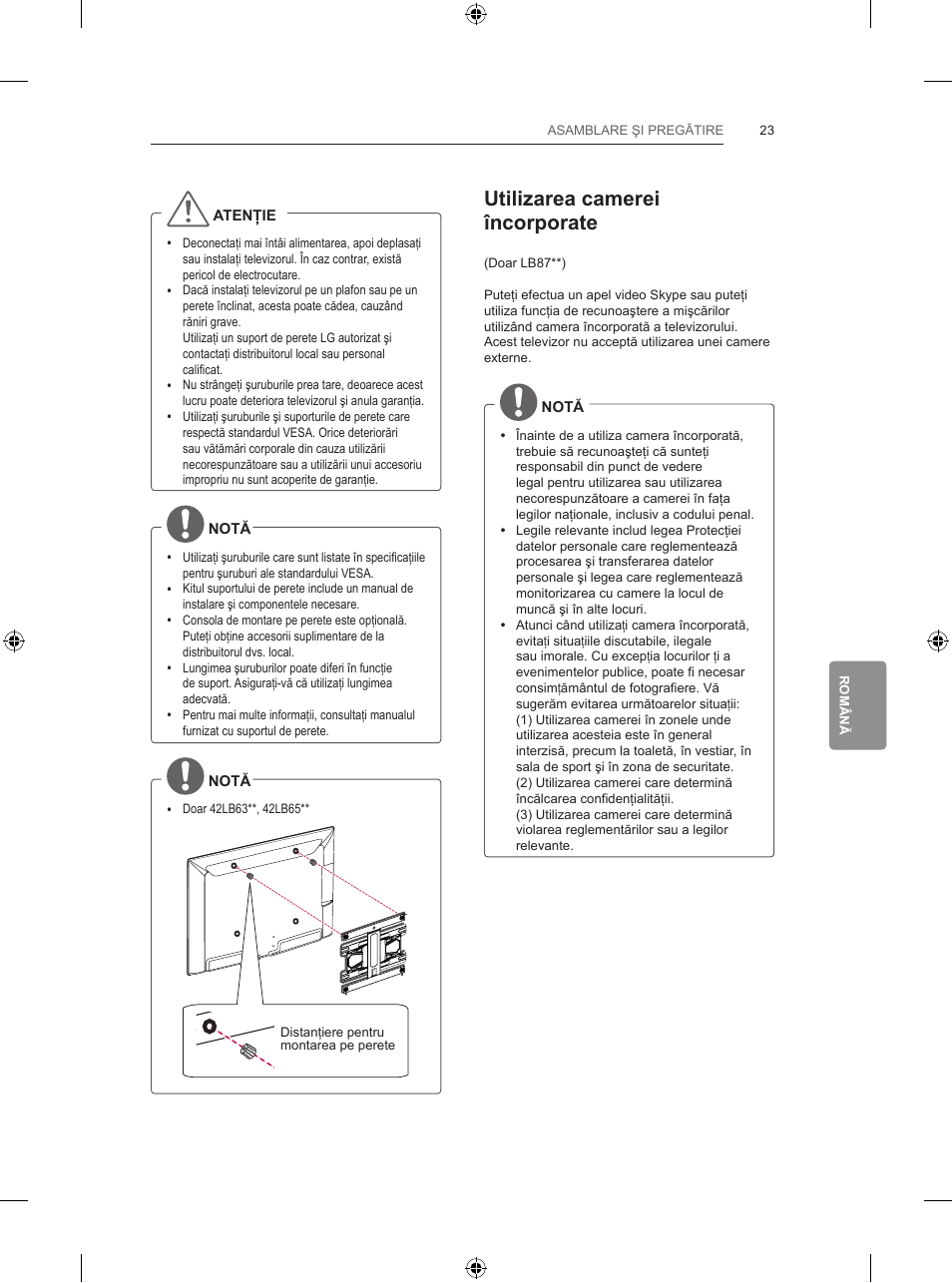 Utilizarea camerei încorporate | LG 47LB731V User Manual | Page 249 / 588