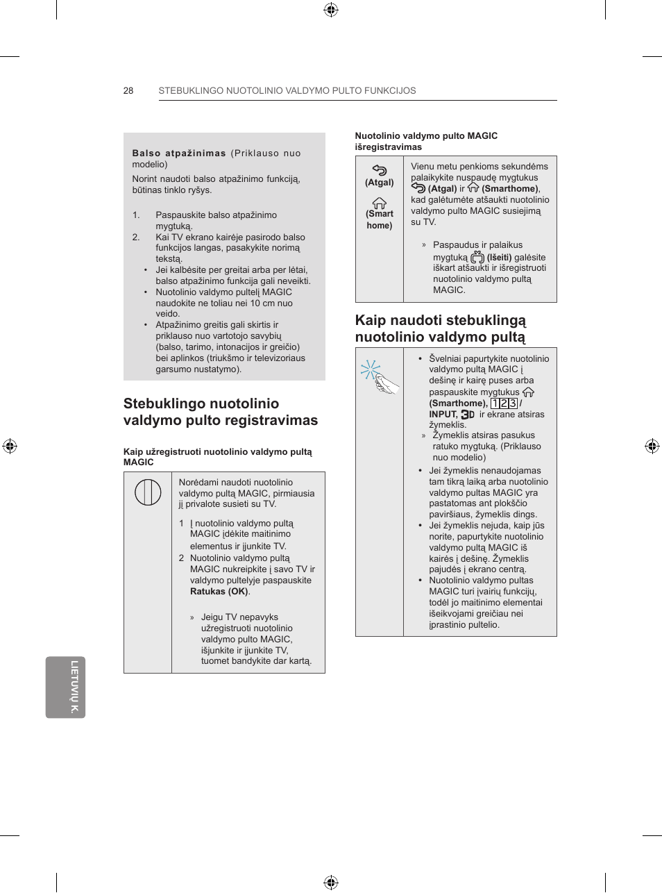 Kaip naudoti stebuklingą nuotolinio valdymo pultą, Stebuklingo nuotolinio valdymo pulto registravimas | LG 47LB731V User Manual | Page 350 / 588