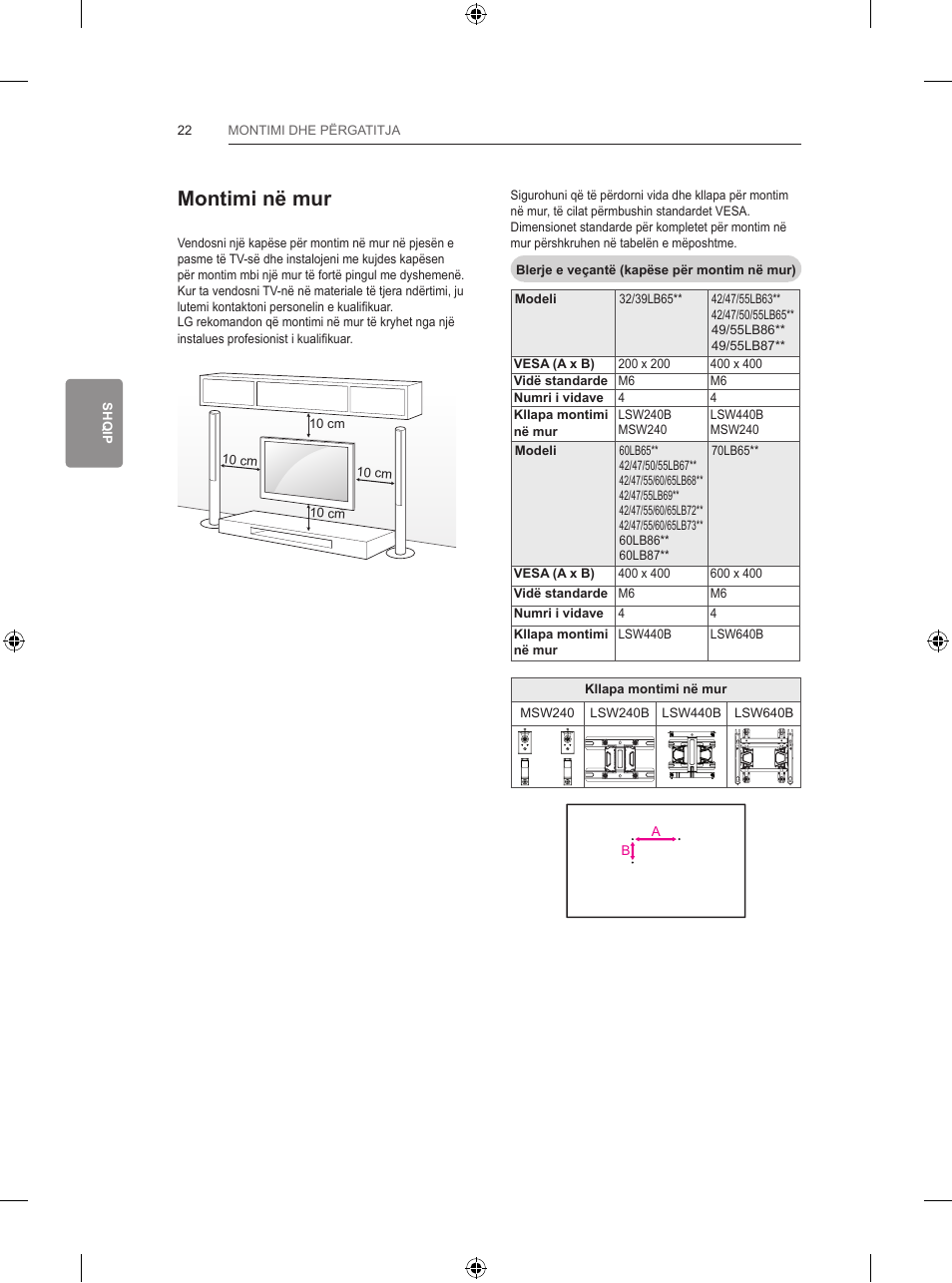 Montimi në mur | LG 47LB731V User Manual | Page 472 / 588