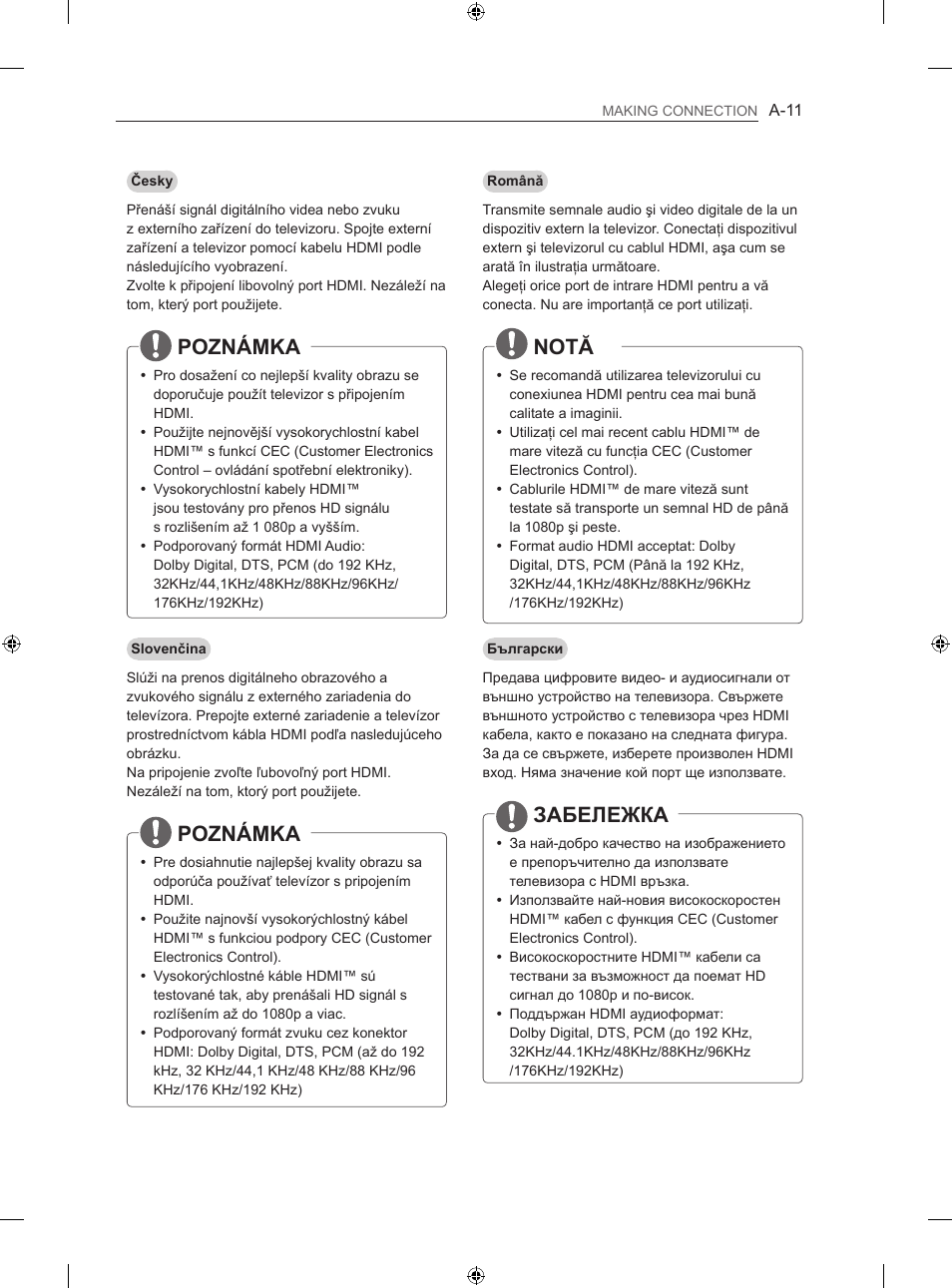 Poznámka, Notă, Забележка | LG 42LA860V User Manual | Page 11 / 516