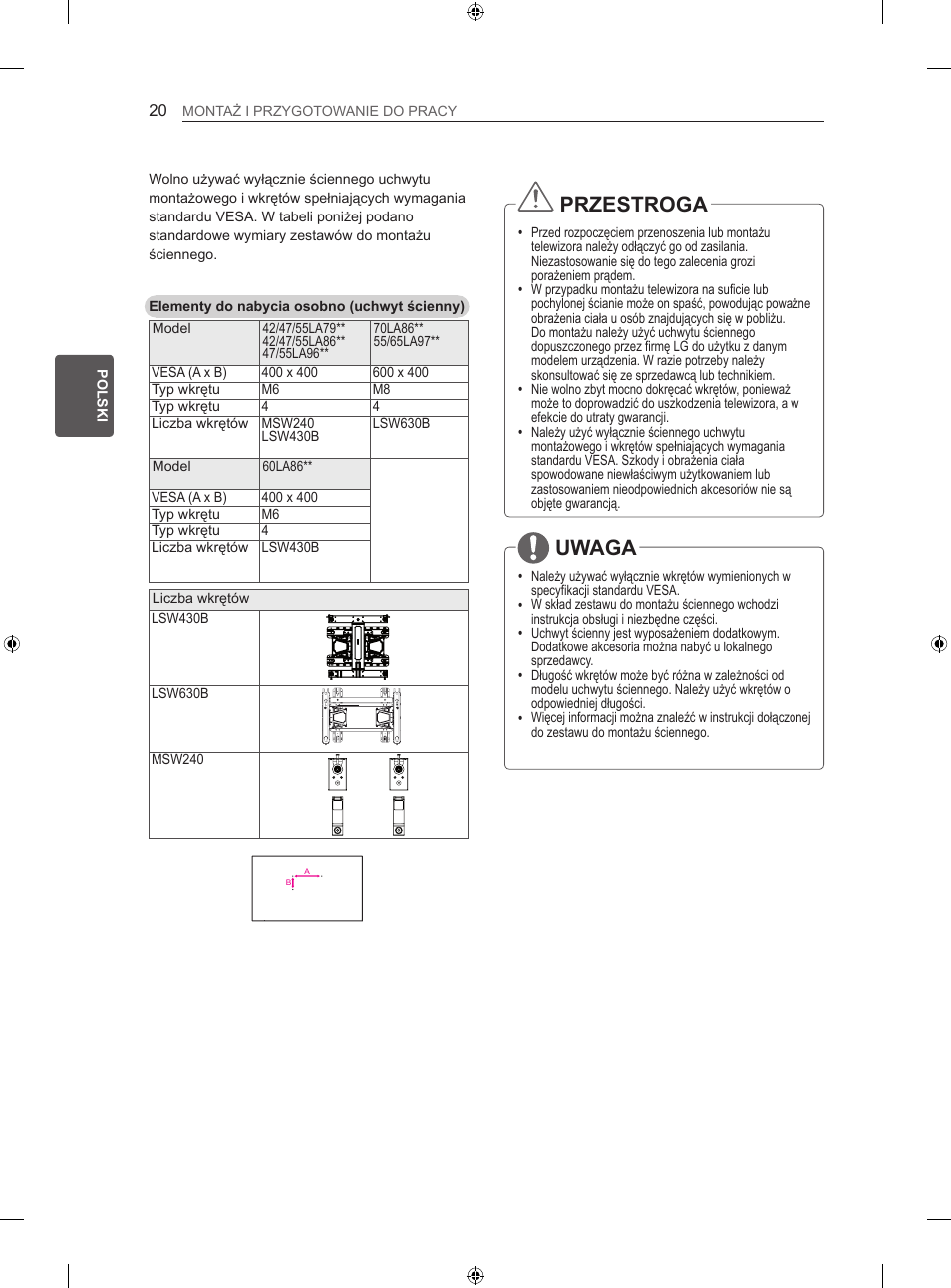 Przestroga, Uwaga | LG 42LA860V User Manual | Page 136 / 516