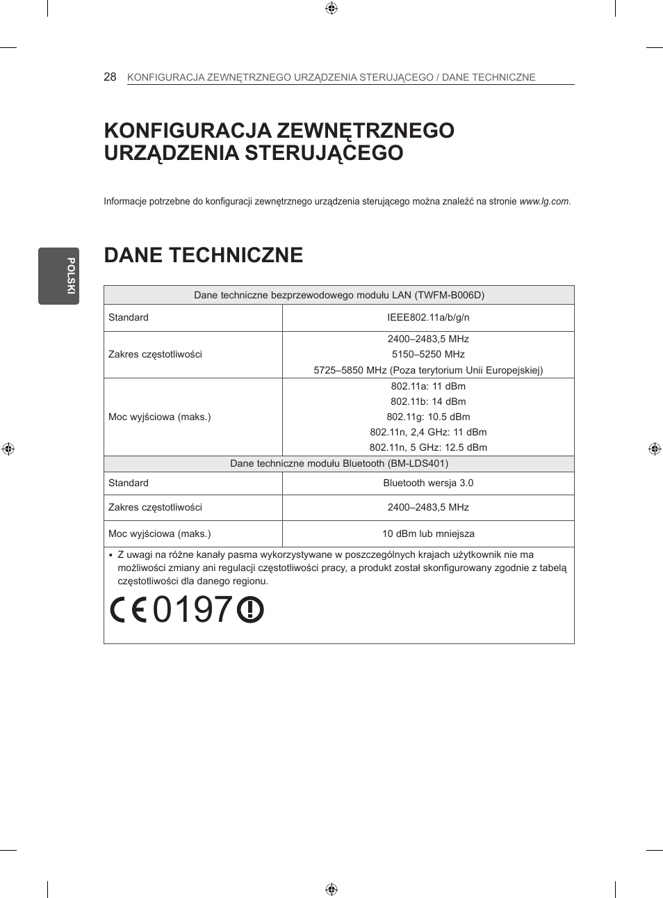 Dane techniczne, Konfiguracja zewnętrznego urządzenia sterującego | LG 42LA860V User Manual | Page 144 / 516