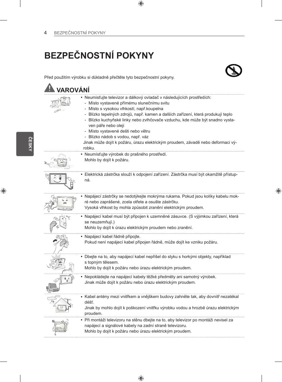 Bezpečnostní pokyny, Varování | LG 42LA860V User Manual | Page 148 / 516