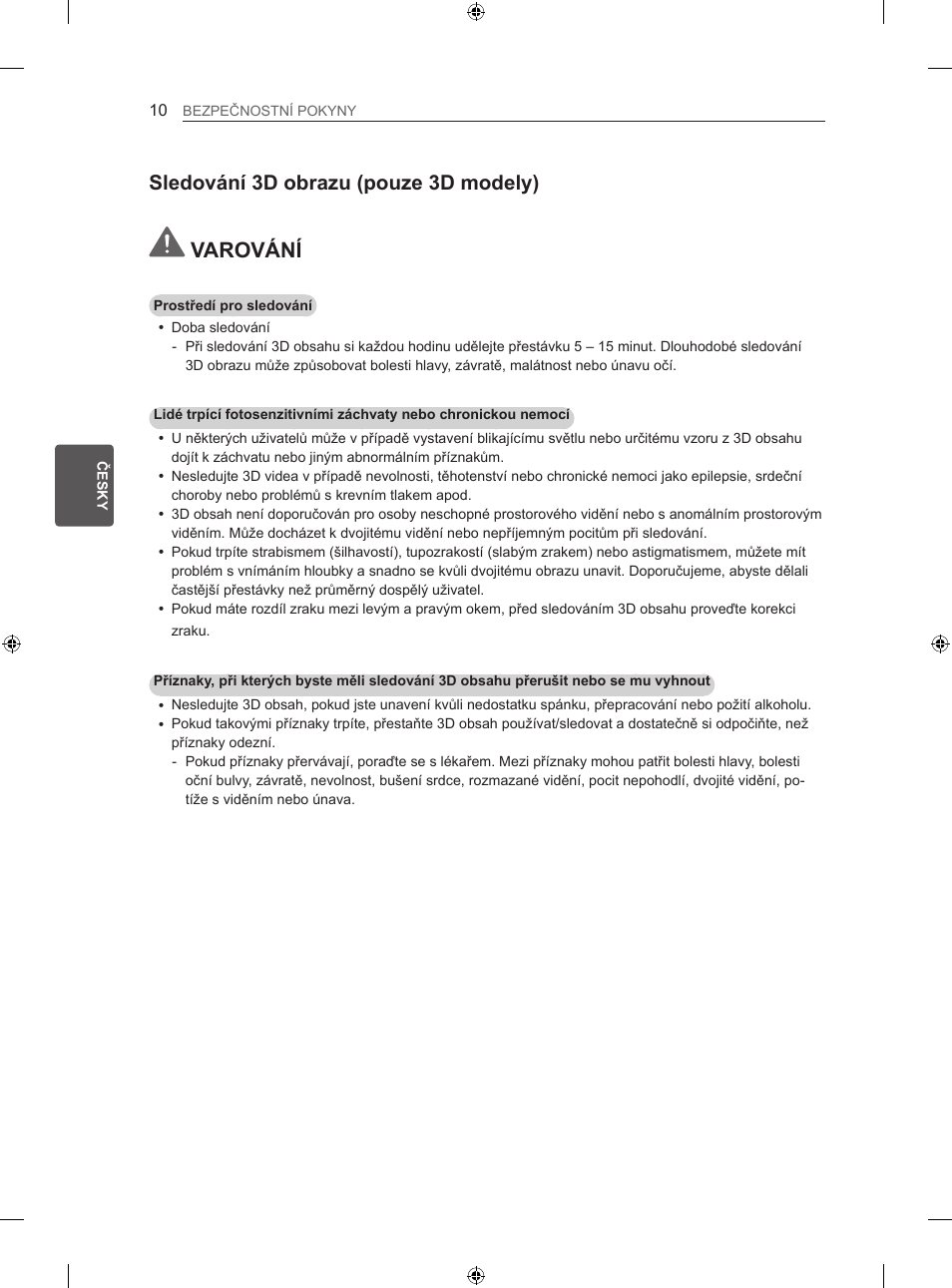 Varování, Sledování 3d obrazu (pouze 3d modely) | LG 42LA860V User Manual | Page 154 / 516