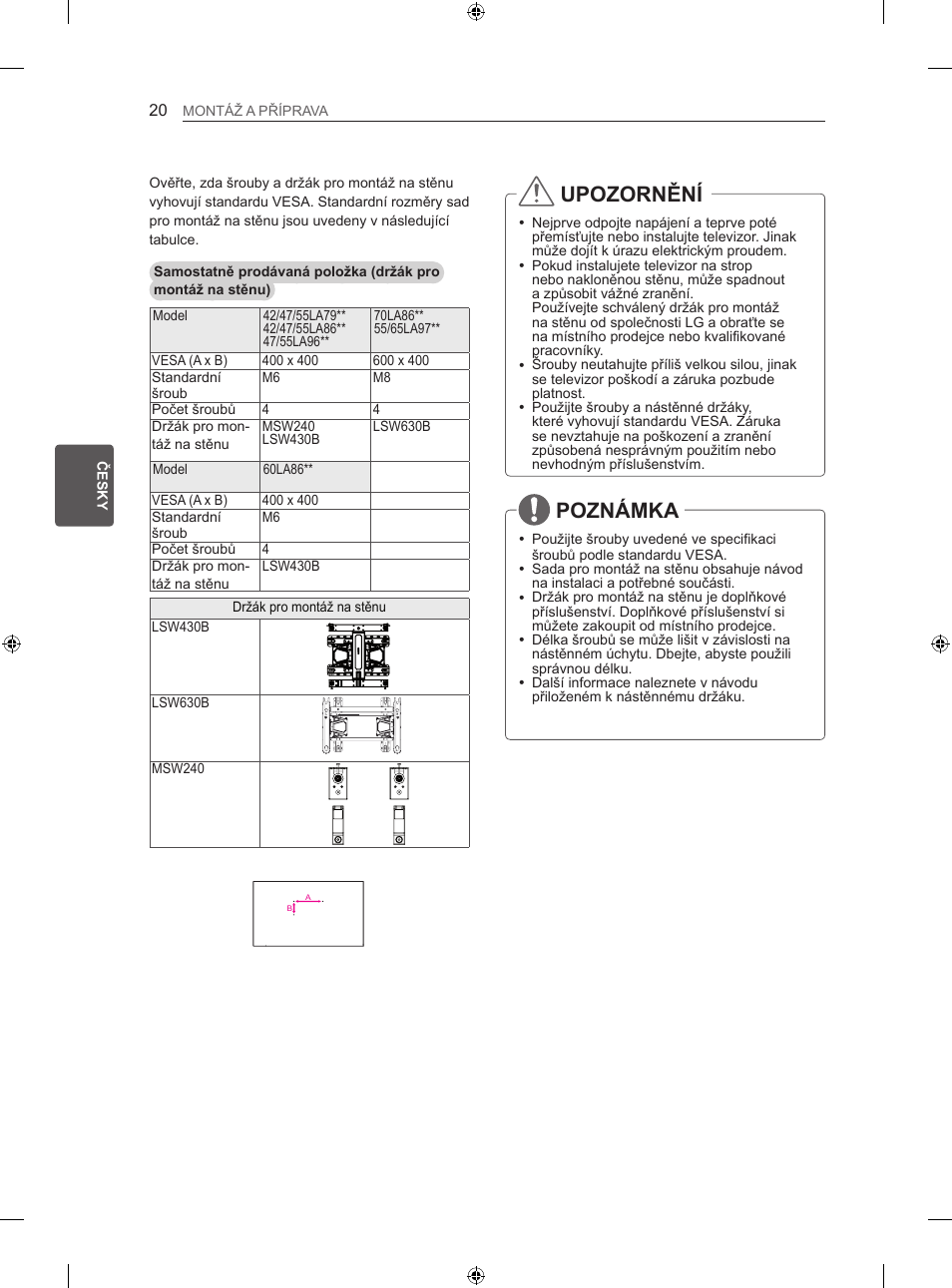 Upozornění, Poznámka | LG 42LA860V User Manual | Page 164 / 516