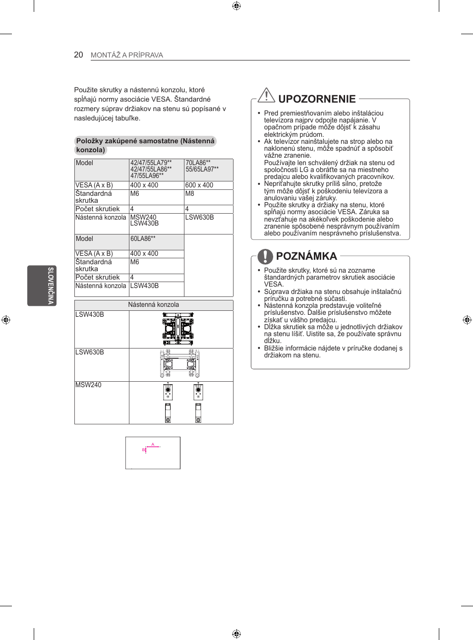 Upozornenie, Poznámka | LG 42LA860V User Manual | Page 192 / 516