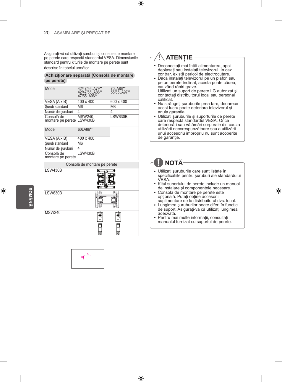 Atenţie, Notă | LG 42LA860V User Manual | Page 220 / 516