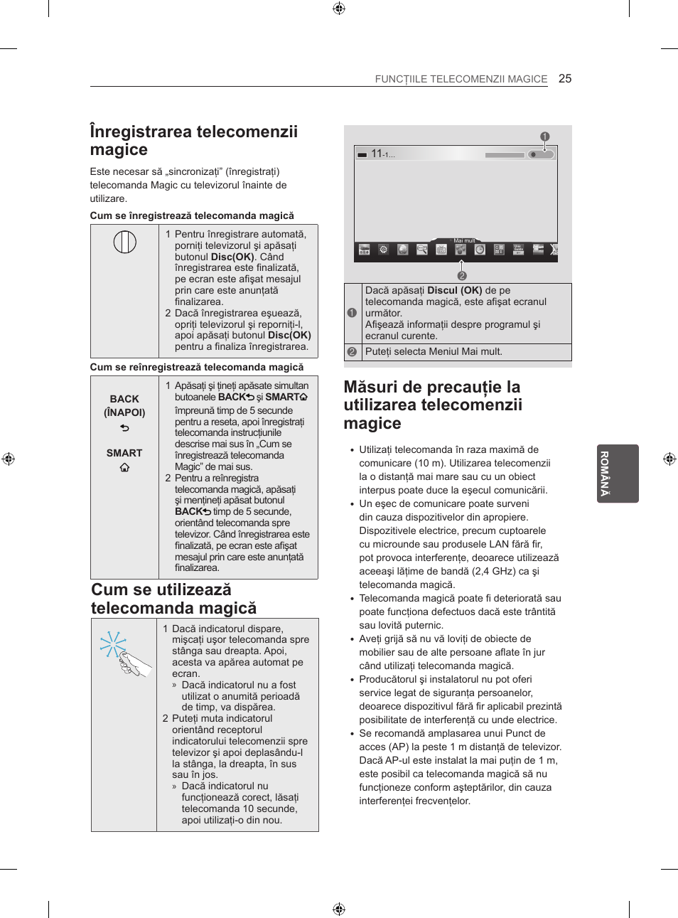 Înregistrarea telecomenzii magice, Cum se utilizează telecomanda magică | LG 42LA860V User Manual | Page 225 / 516