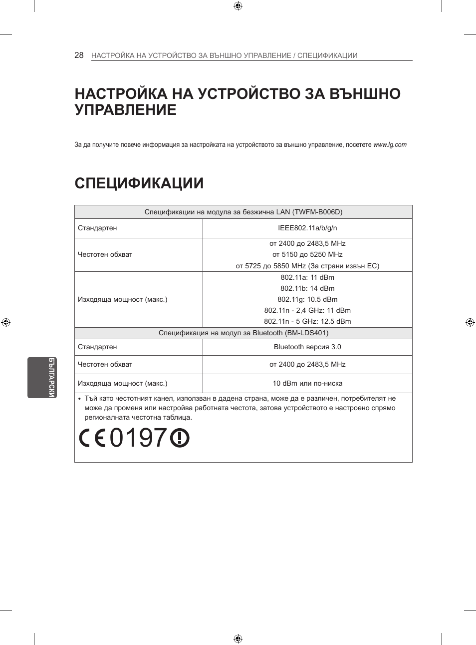 Спецификации, Настройка на устройство за външно управление | LG 42LA860V User Manual | Page 256 / 516