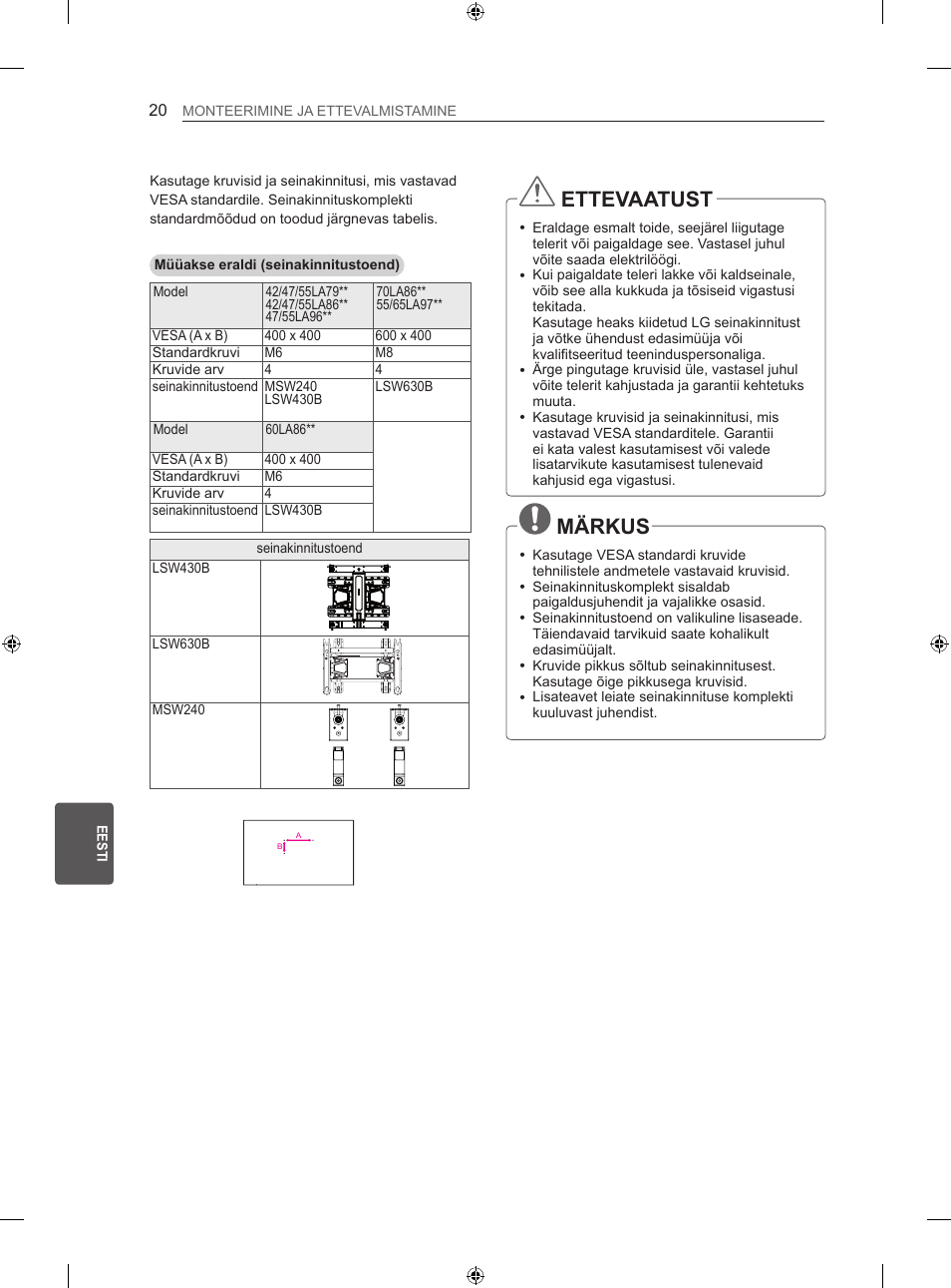 Ettevaatust, Märkus | LG 42LA860V User Manual | Page 276 / 516