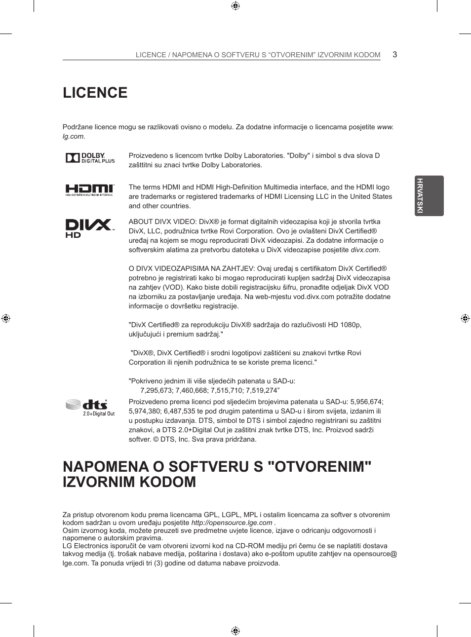 Licence, Napomena o softveru s "otvorenim" izvornim kodom | LG 42LA860V User Manual | Page 371 / 516