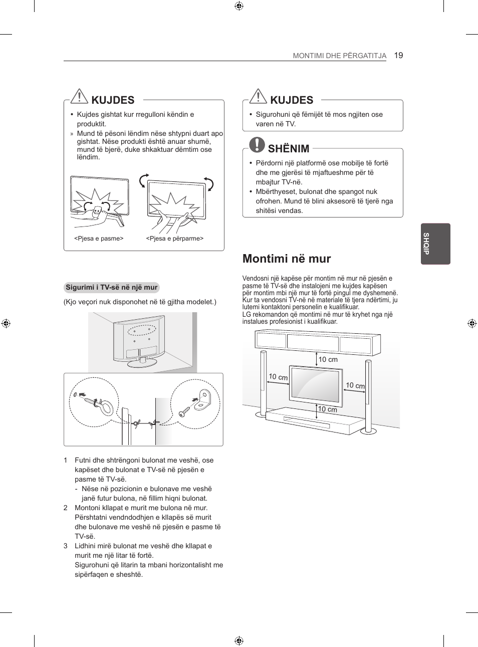 Montimi në mur, Kujdes, Shënim | LG 42LA860V User Manual | Page 415 / 516