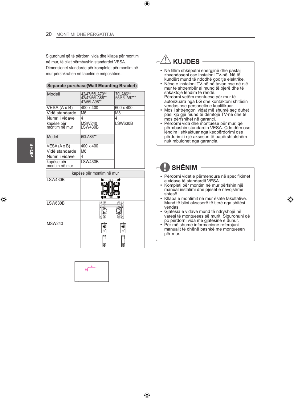 Kujdes, Shënim | LG 42LA860V User Manual | Page 416 / 516