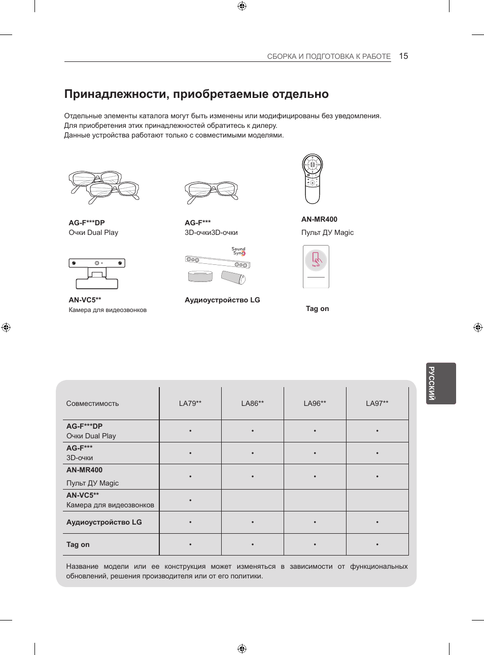 Принадлежности, приобретаемые отдельно | LG 42LA860V User Manual | Page 495 / 516