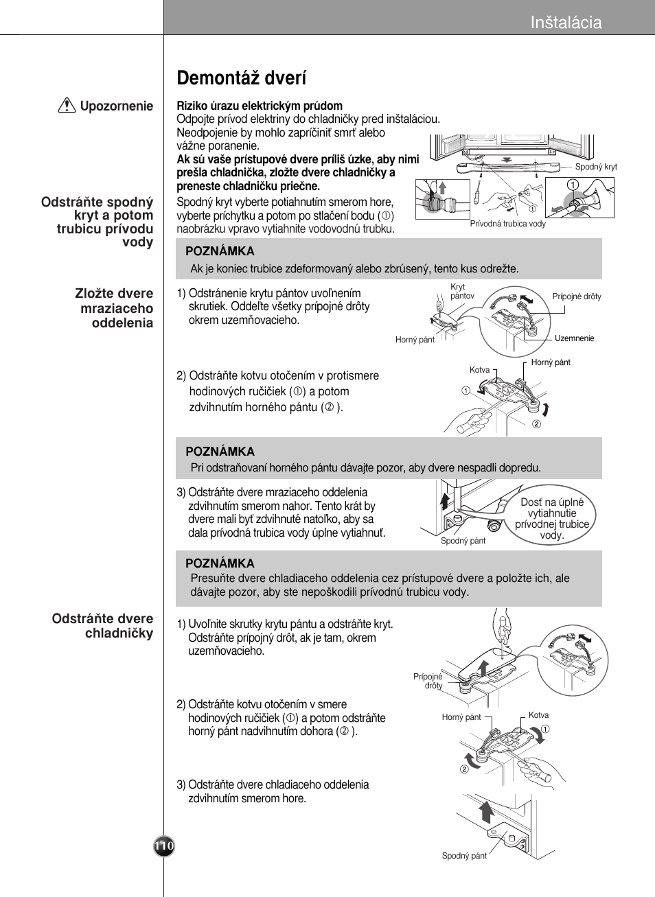 Demontáï dverí, In‰talácia | LG GR-L227YLQA User Manual | Page 110 / 132