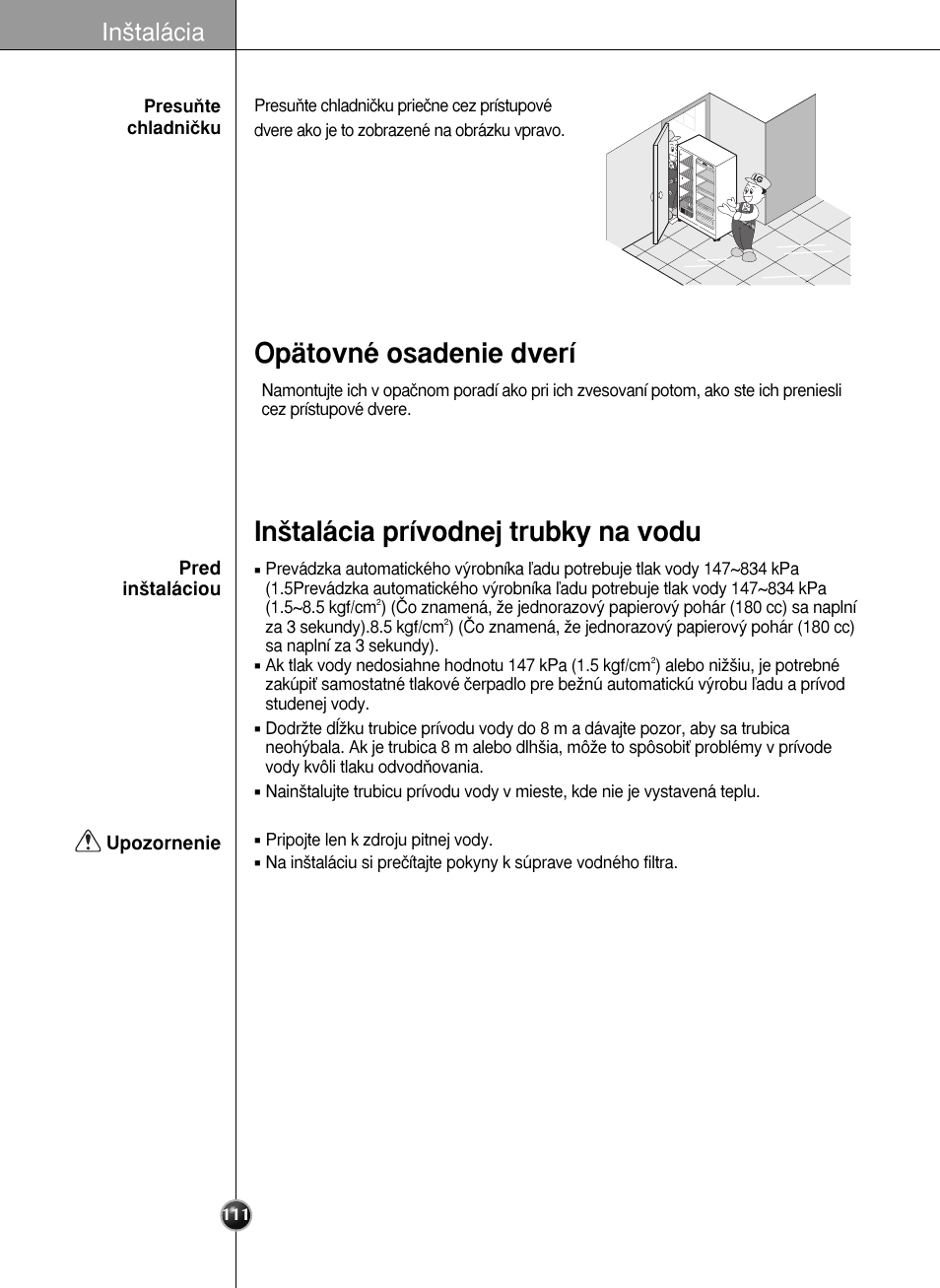 In‰talácia | LG GR-L227YLQA User Manual | Page 111 / 132