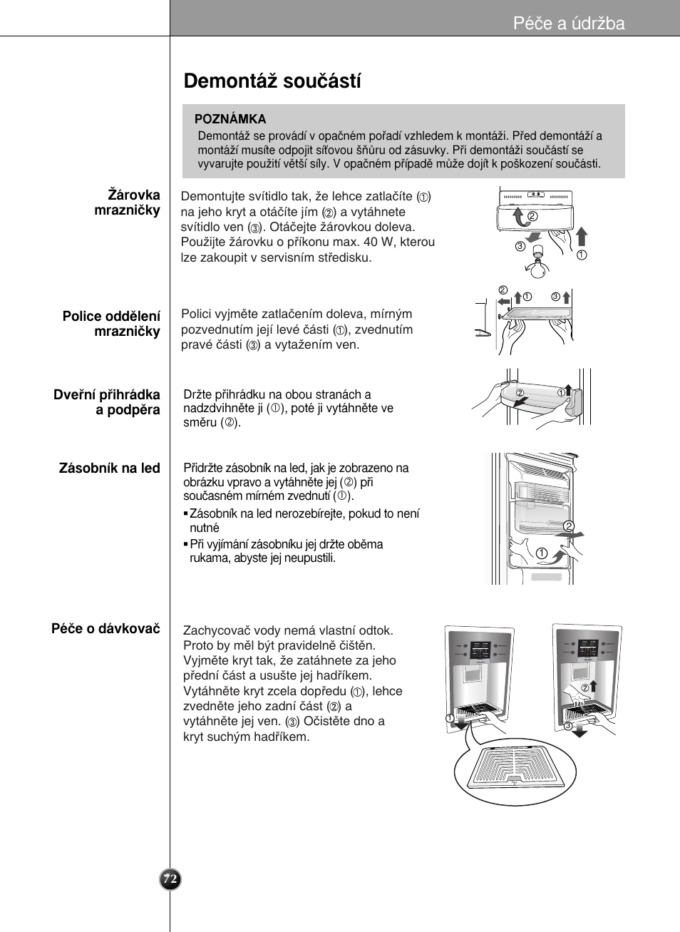Demontáï souãástí, Péãe a údrïba | LG GR-L227YLQA User Manual | Page 72 / 132