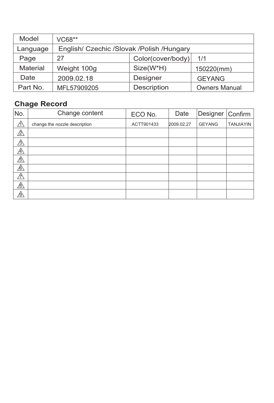 LG VC6818NRTQ User Manual | 27 pages