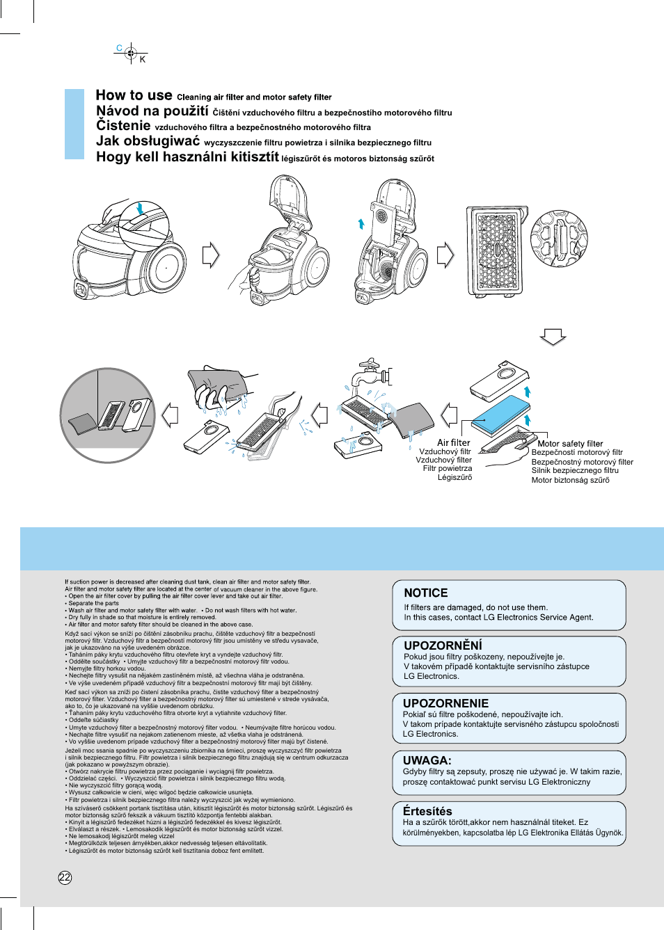 Návod na použití, Čistenie, Jak obsługiwać | Hogy kell használni kitisztít | LG VC6818NRTQ User Manual | Page 23 / 27