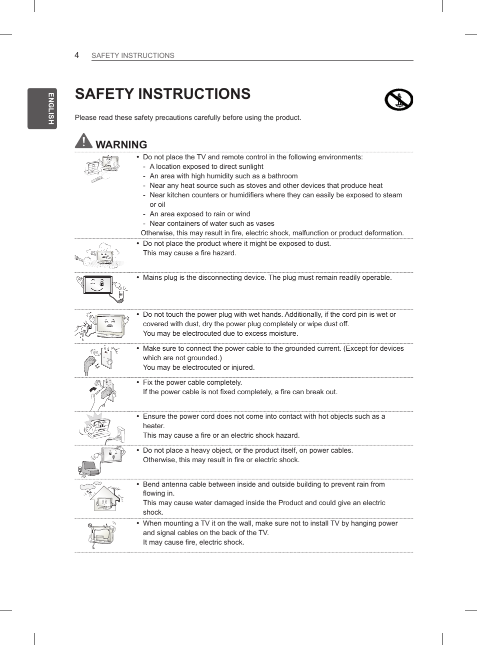 Safety instructions, Warning | LG 47LM615S User Manual | Page 10 / 441