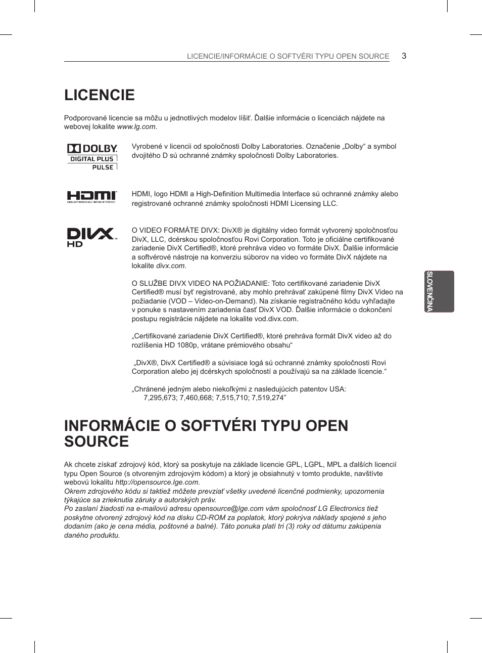 Licencie, Informácie o softvéri typu open source | LG 47LM615S User Manual | Page 105 / 441