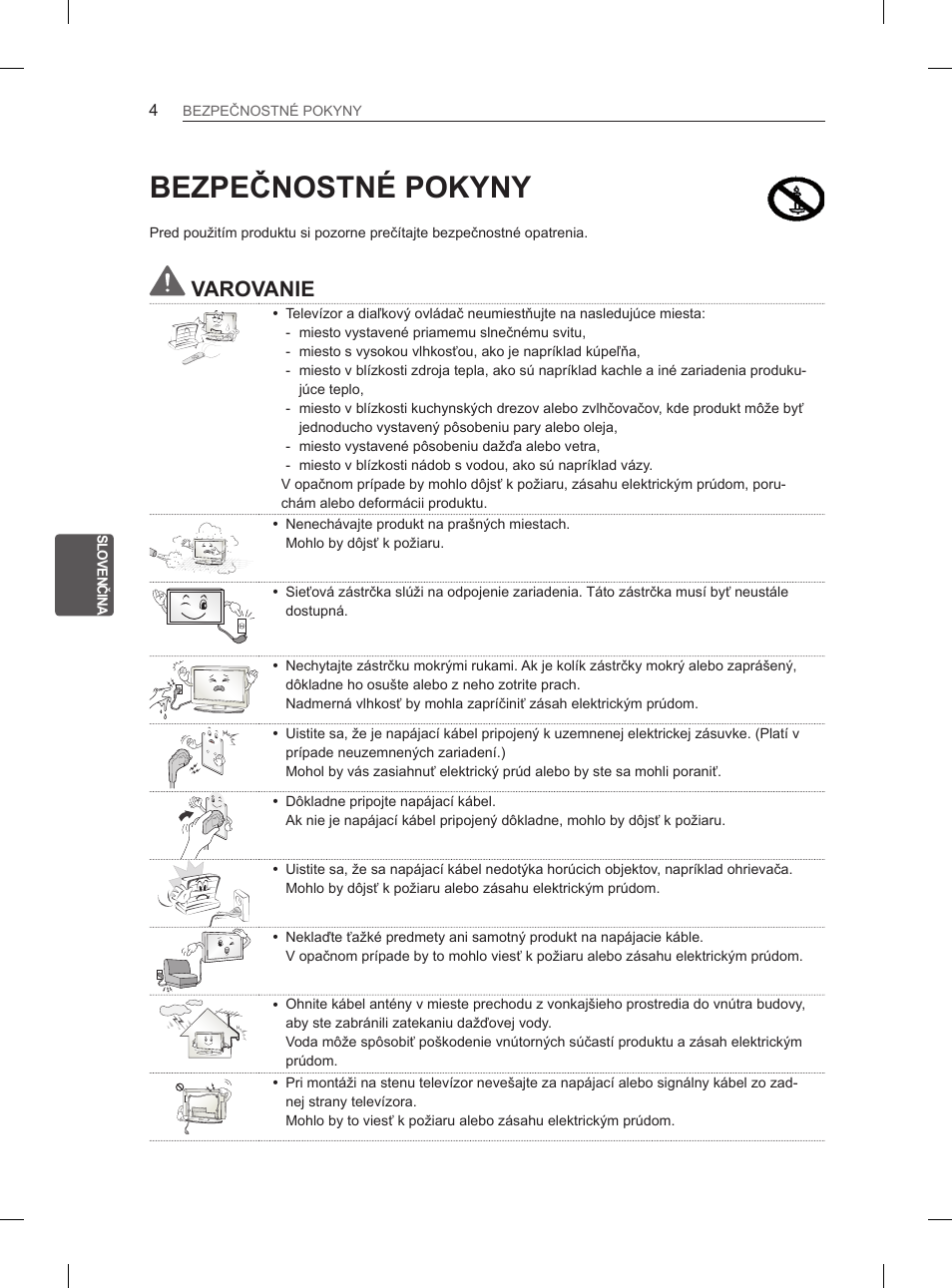 Bezpečnostné pokyny, Varovanie | LG 47LM615S User Manual | Page 106 / 441