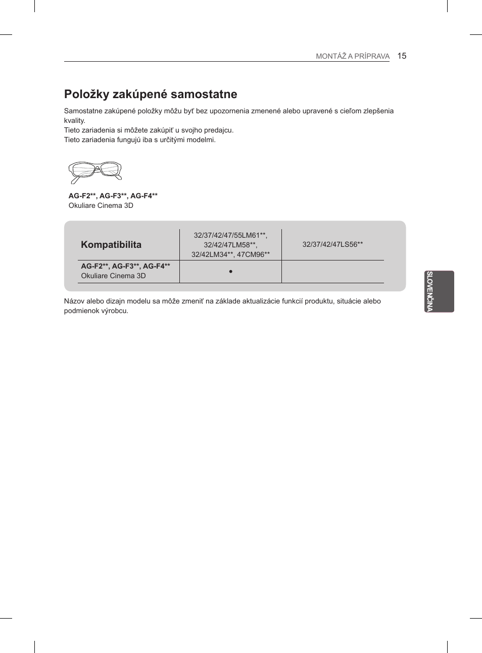 Položky zakúpené samostatne | LG 47LM615S User Manual | Page 117 / 441