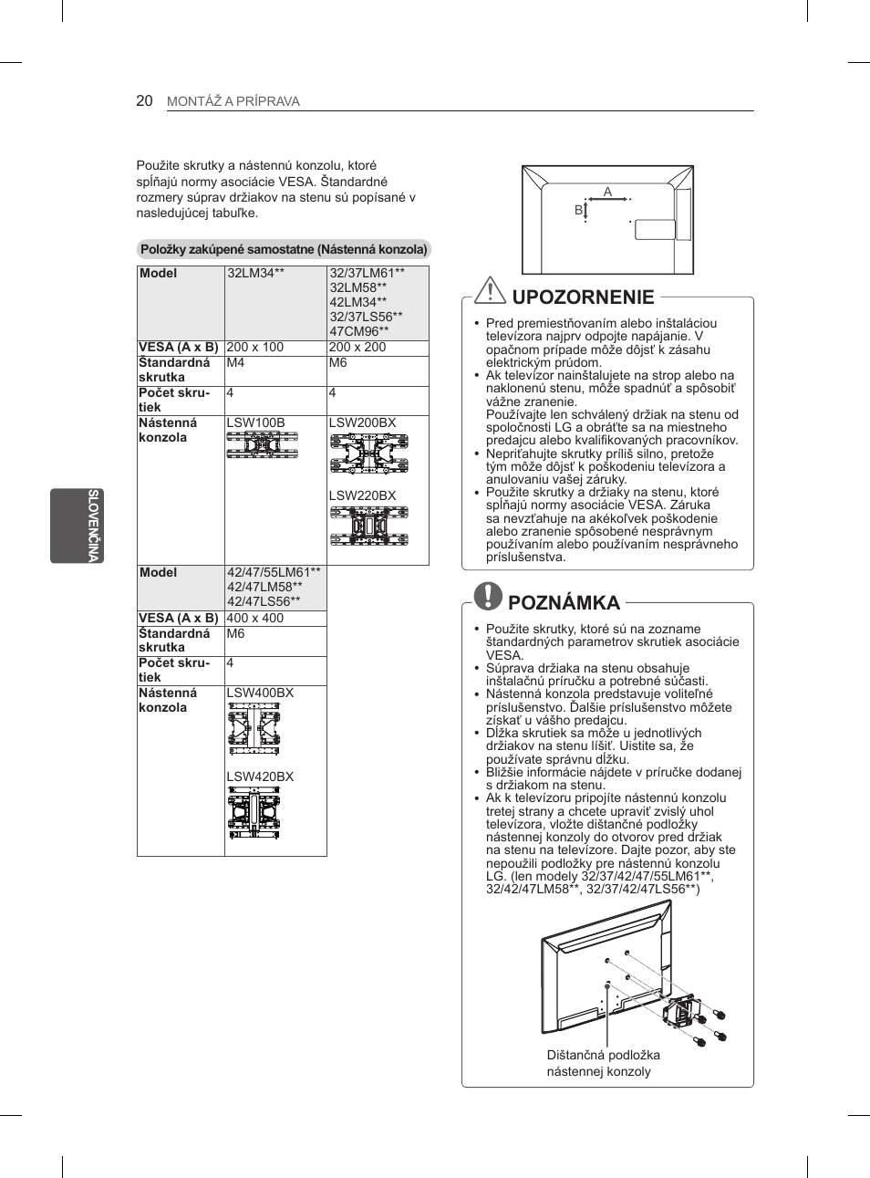 Upozornenie, Poznámka | LG 47LM615S User Manual | Page 122 / 441