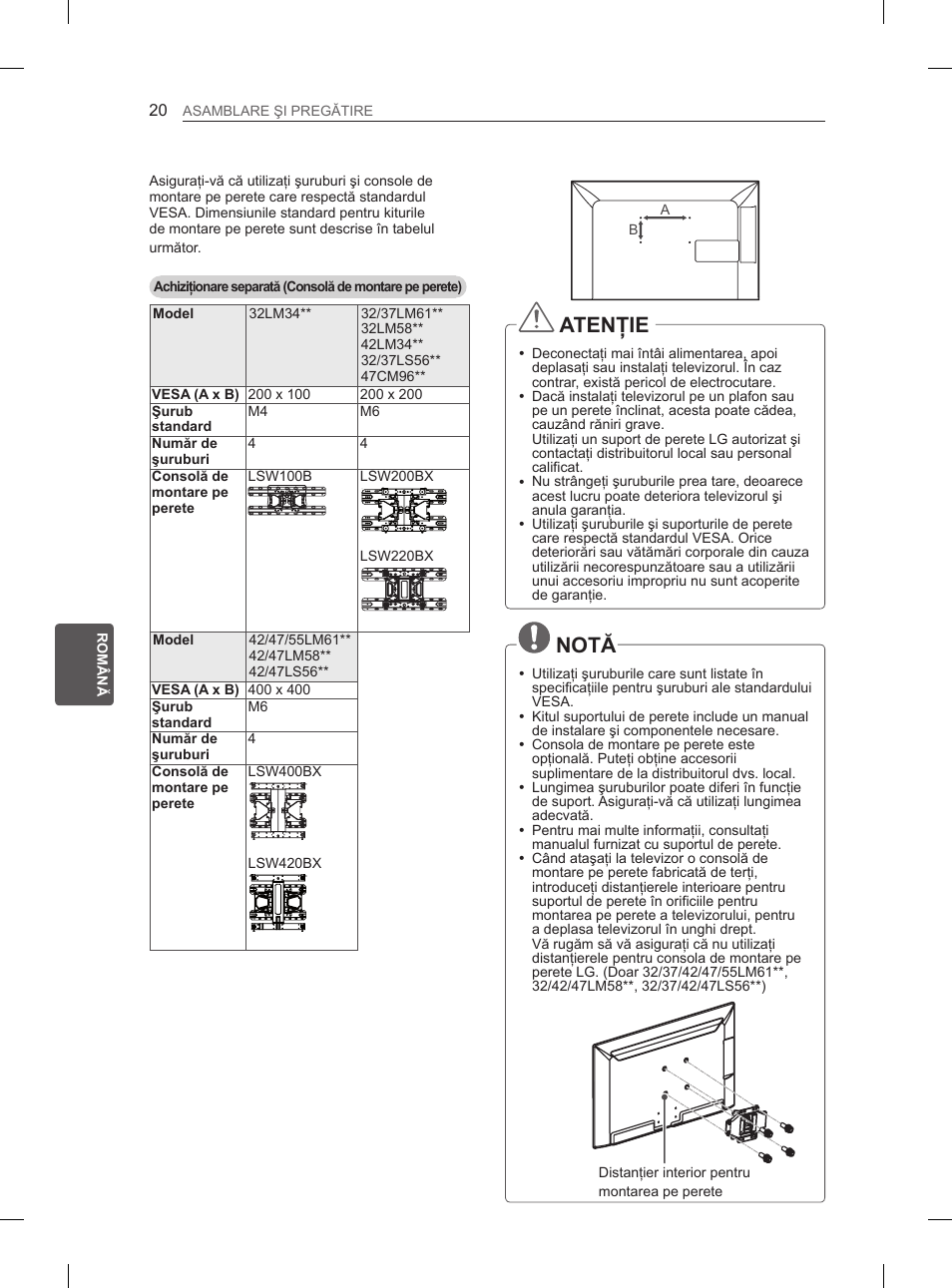 Atenţie, Notă | LG 47LM615S User Manual | Page 146 / 441
